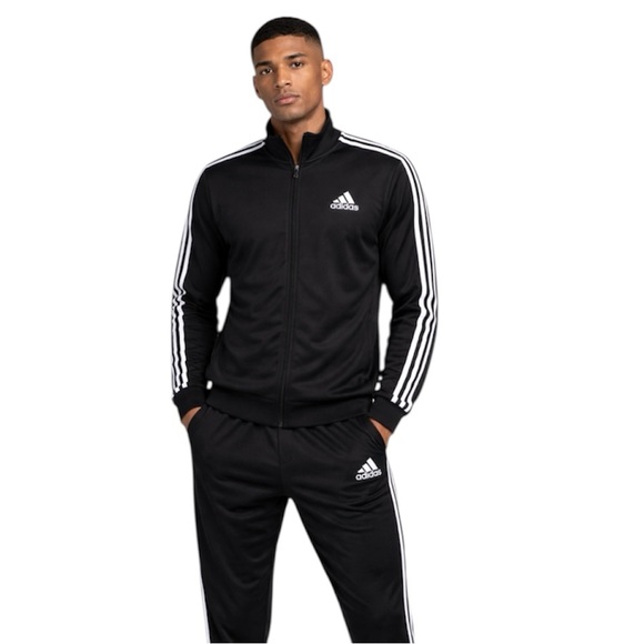 Adidas Essentials NWT 3 stripe black track suit men’s Medium